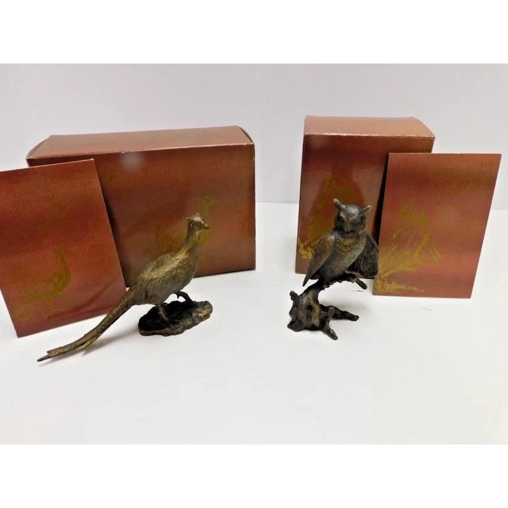 Vtg Avon Set American Wildlife Bronze Collection Owl & Pheasant EJ24